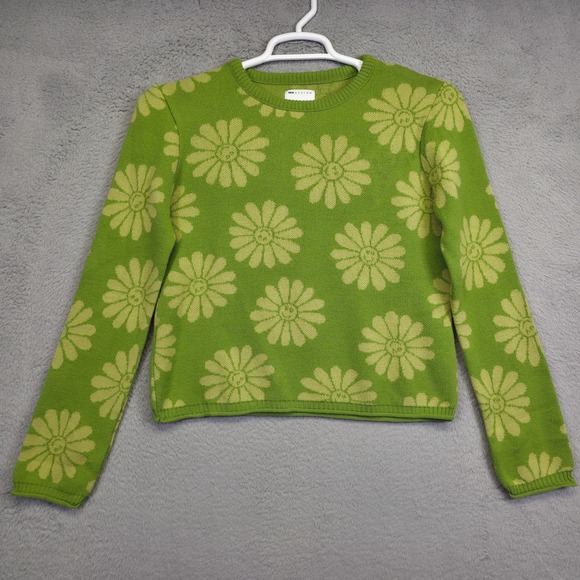 ASOS Design Sweater Womens 8 Green Daisy Floral Celestial Sun Hippie Indie Y2K - Picture 1 of 13